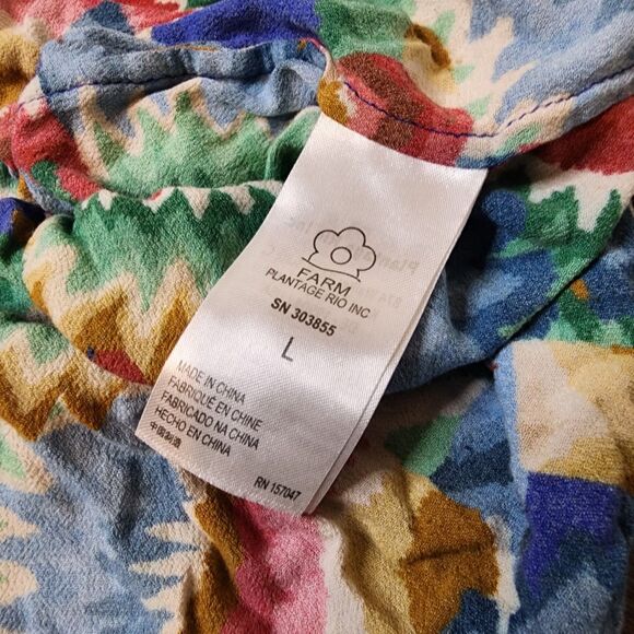 Farm Rio Button Shirt Forrest Parrot Tropical Boho Multi Color Womens Large - Picture 9 of 13
